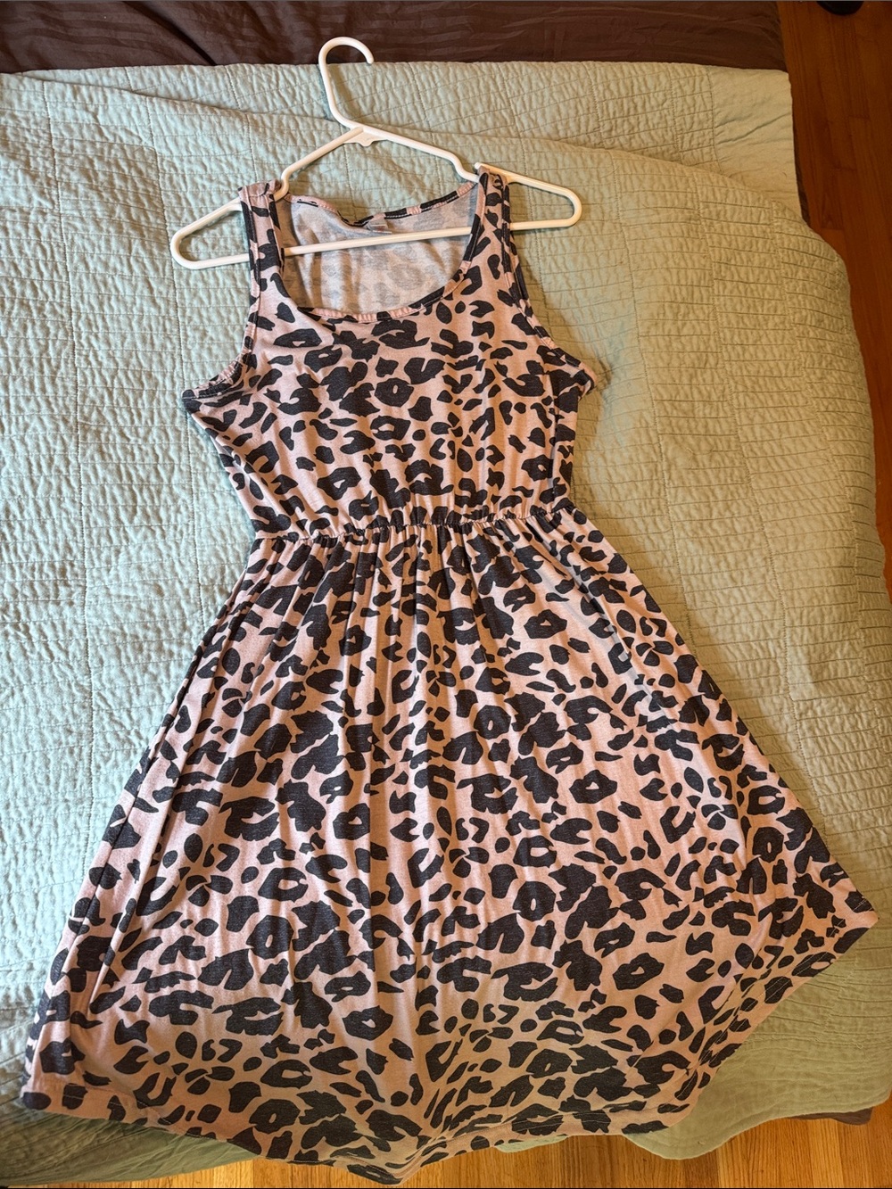 Womens Pinkish Taupe Leopard Print Tank Dress